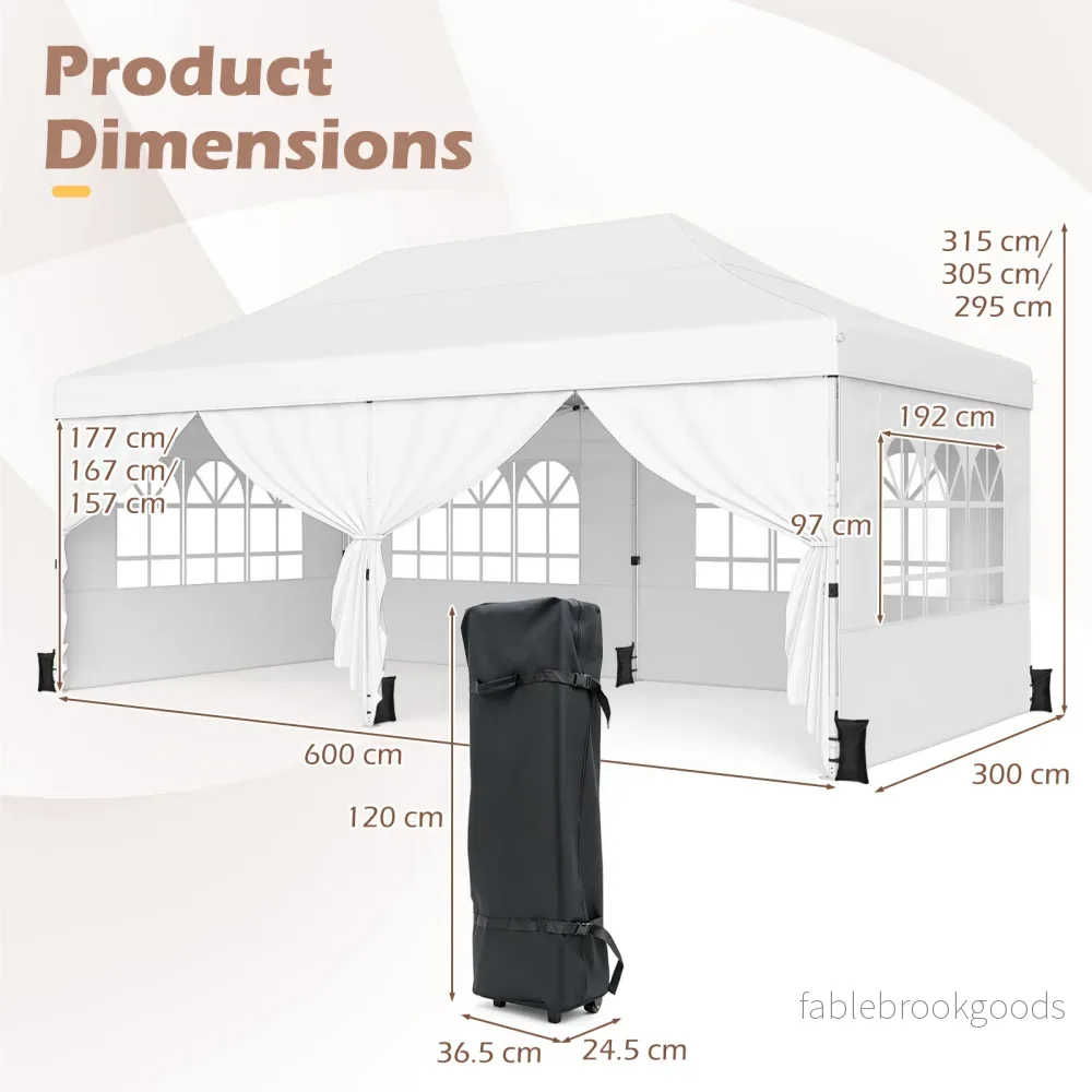 Hopfällbar – paviljong med fyra sidoväggar höjdläsbar pop up – 3 x 6 m – Vit - Bild 2