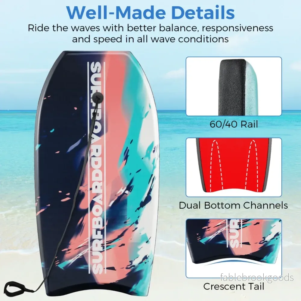 Barnbodyboard – med EPS kärna och XPE topp HDPE underdel handledsrem, färgrikt – 104 cm – Färgglad - Bild 3