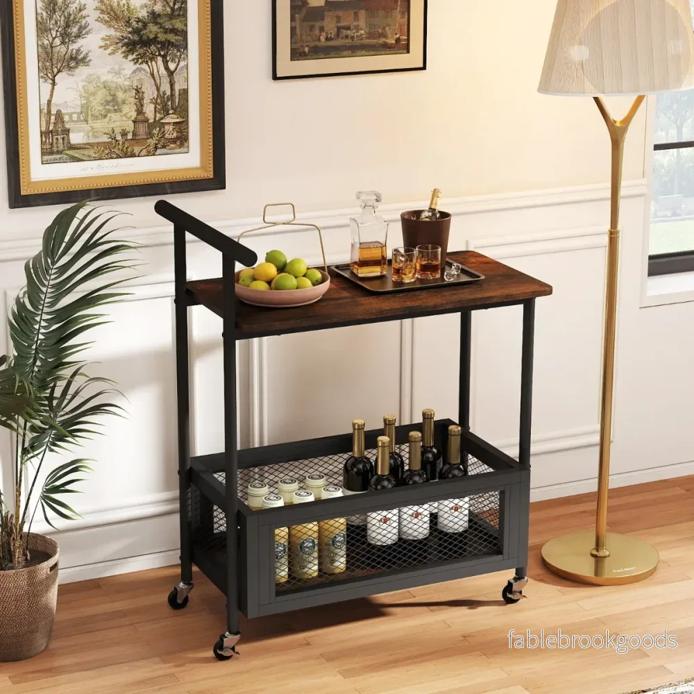 Sidobord – med Hjul Soffbord Handtag Vardagsrumsbord Öppen Lagringsyta – 60 x 40 x 72 cm – Svart - Bild 2