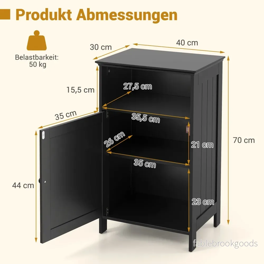 Badrumsskåp – Badskåp med dörr och justerbar hylla fristående – 40 x 30 x 70 cm – Svart - Bild 2