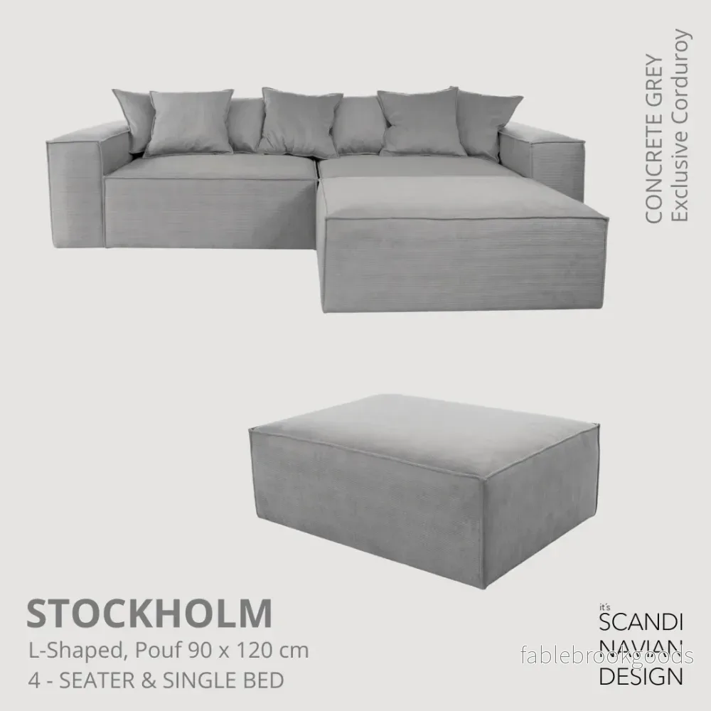 Stockholm L- Shaped sofa/single bed Exclusive Corduroy Concrete Grey removable & washable cover - Bild 2