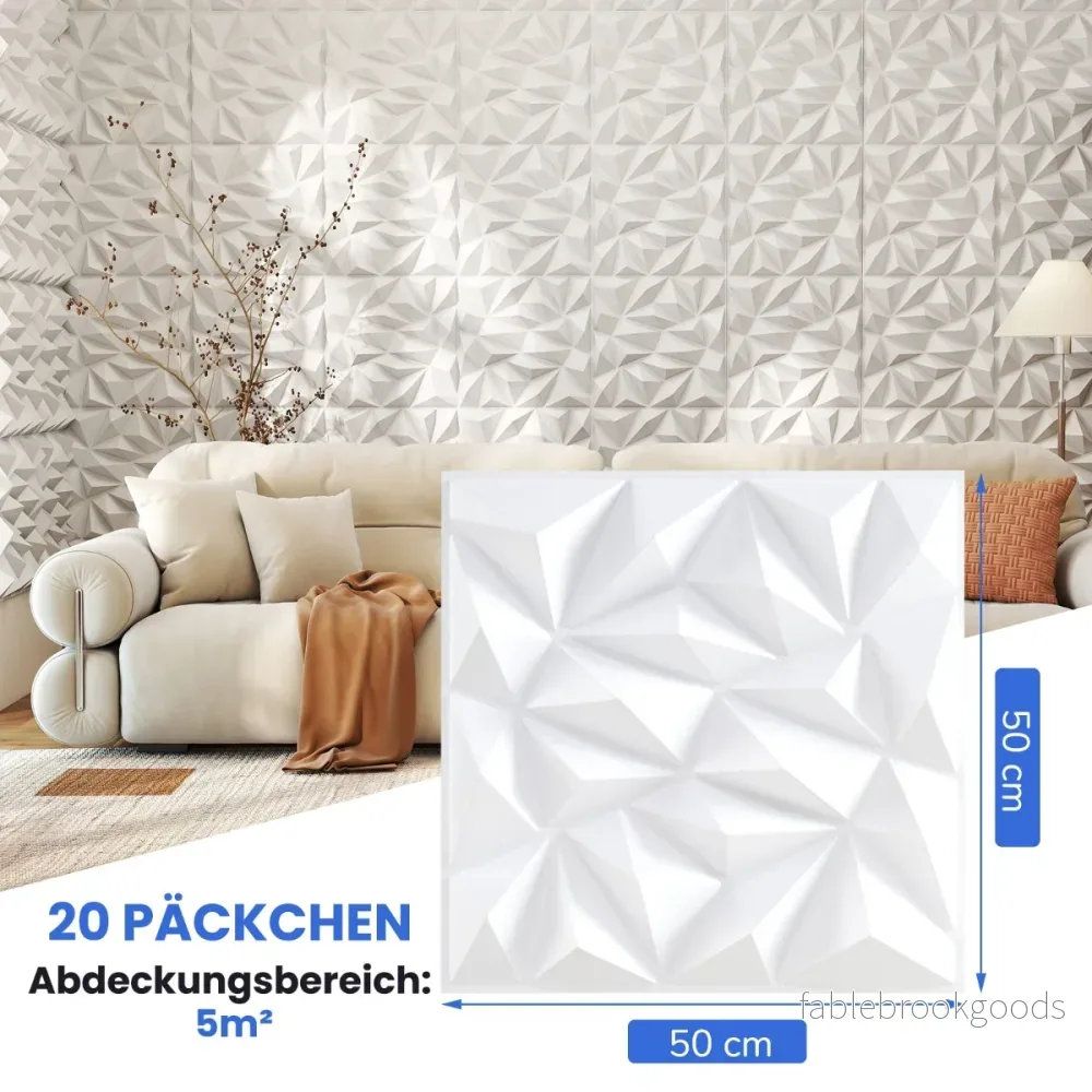 stycken – 3D väggpaneler diamant väggbeklädnad väggdekoration 10m² – 40 50 x 50 cm – Vit - Bild 2