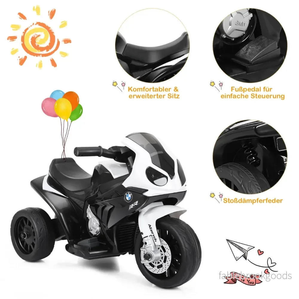 Barnmotorcykel – 6v Barnfordon med musik + – 66 x 37 x 44,5 cm – Svart och vit - Bild 3