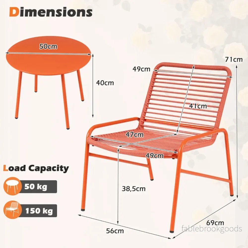 Tredelat – Trädgårdsmöbelset Bistro Set med Trädgårdsstolar och Sidobord Balkongset för Personer – 2 2 – Orange - Bild 2