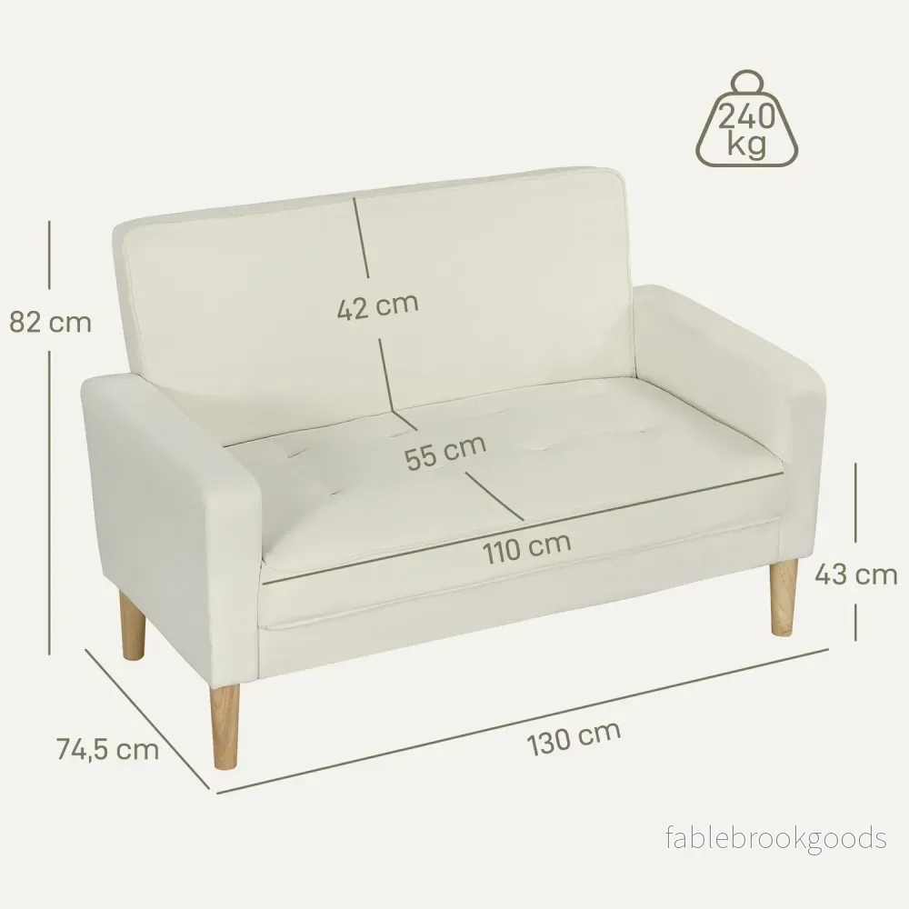 2-sits soffa, gräddvit, ben av gummi, tyg i sammetslook - Bild 3