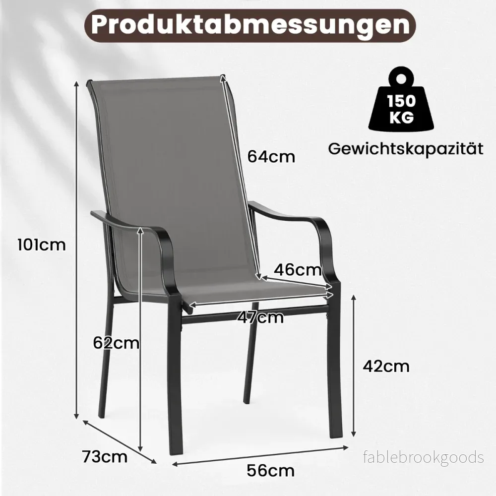 pack – trädgårdsstolar med hög ryggstöd, belastningskapacitet upp till kg, terrassstolar – 2 150 – Grå - Bild 2