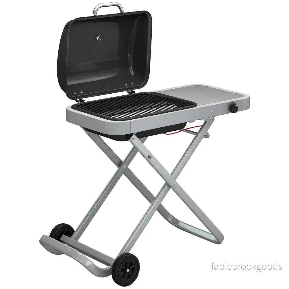 Bärbar gasgrill med 1 brännare, hopfällbar vagn, termometer