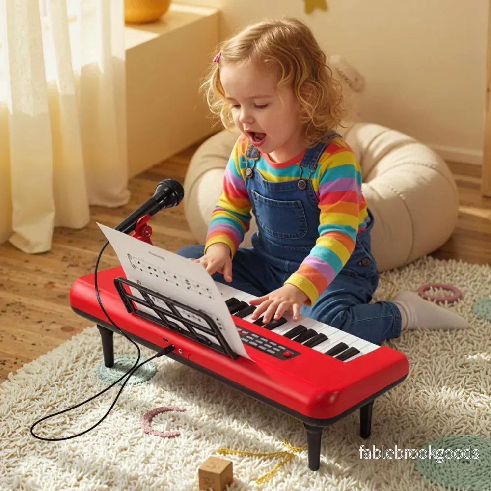 Tangent – Elektronisk Piano med Mikrofon och Notställ Avtagbar Ben – 37 – Röd - Bild 3