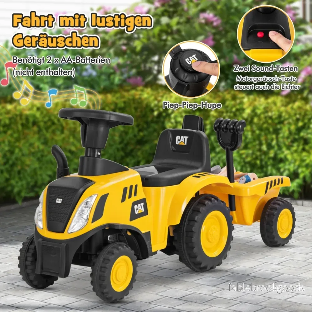 Åktraktor – för barn med avtagbar släpvagn och skovel Walker licensierad Caterpillar fordon – Gul - Bild 3