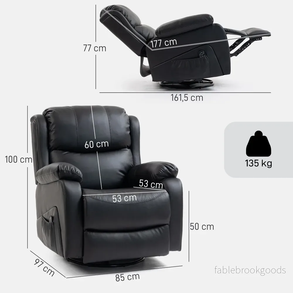 Massagefåtölj med värme, lutning, konstläder, svart - Bild 3