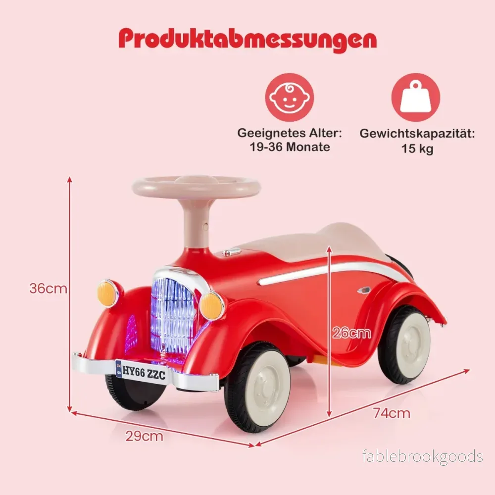 Golvvagn – klassisk med ratt, tuta och LED strålkastare – Röd - Bild 2