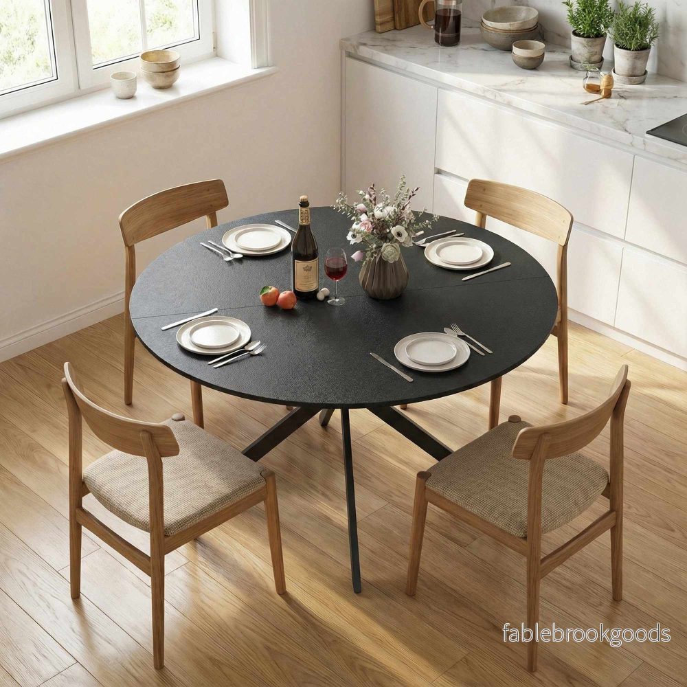 Runt matbord, träliknande yta, plats för 4, 120 cm - Bild 2