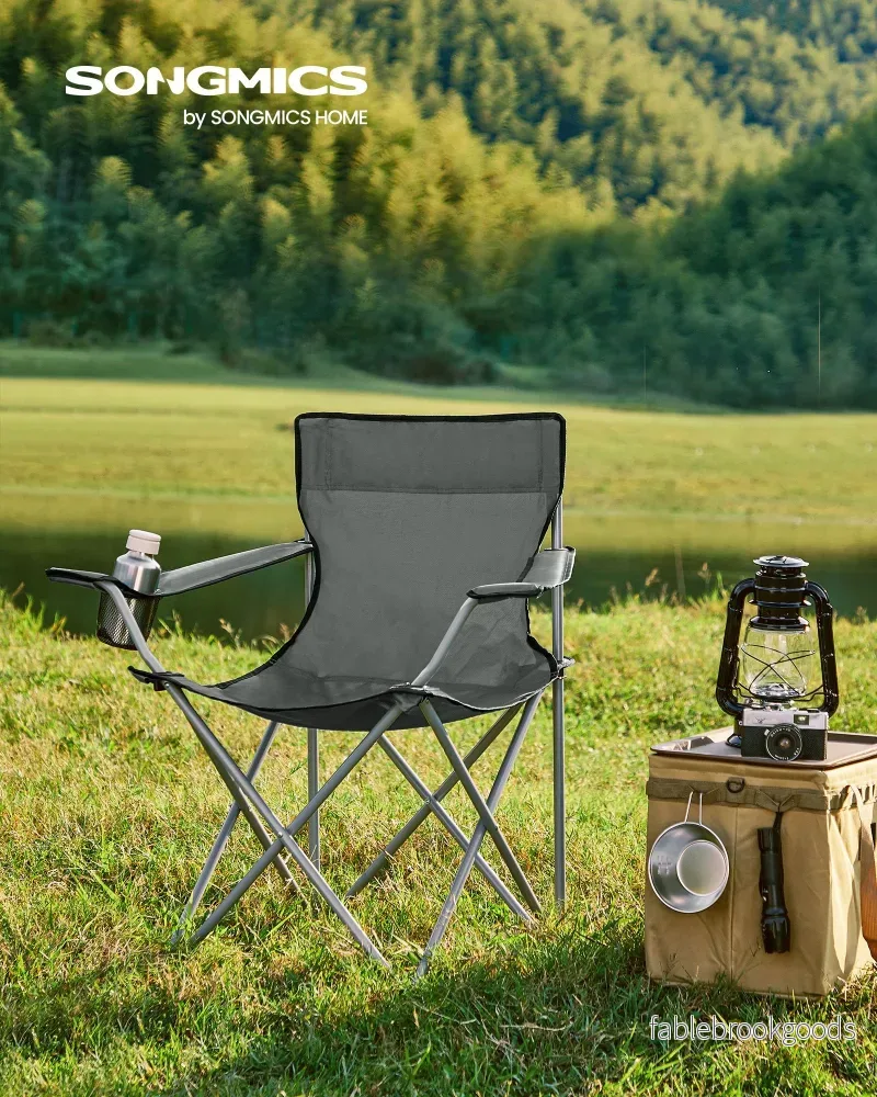 Bärbar campingstolset om 2 med armstöd - grå - Bild 2