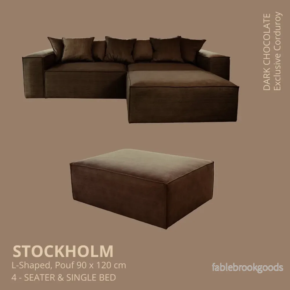 Stockholm L- Shaped sofa/single bed Exclusive Corduroy Dark Chocolate removable & washable cover Stockholm L- Shaped sofa/single bed Exclusive Corduroy Dark Chocolate removable & washable cover