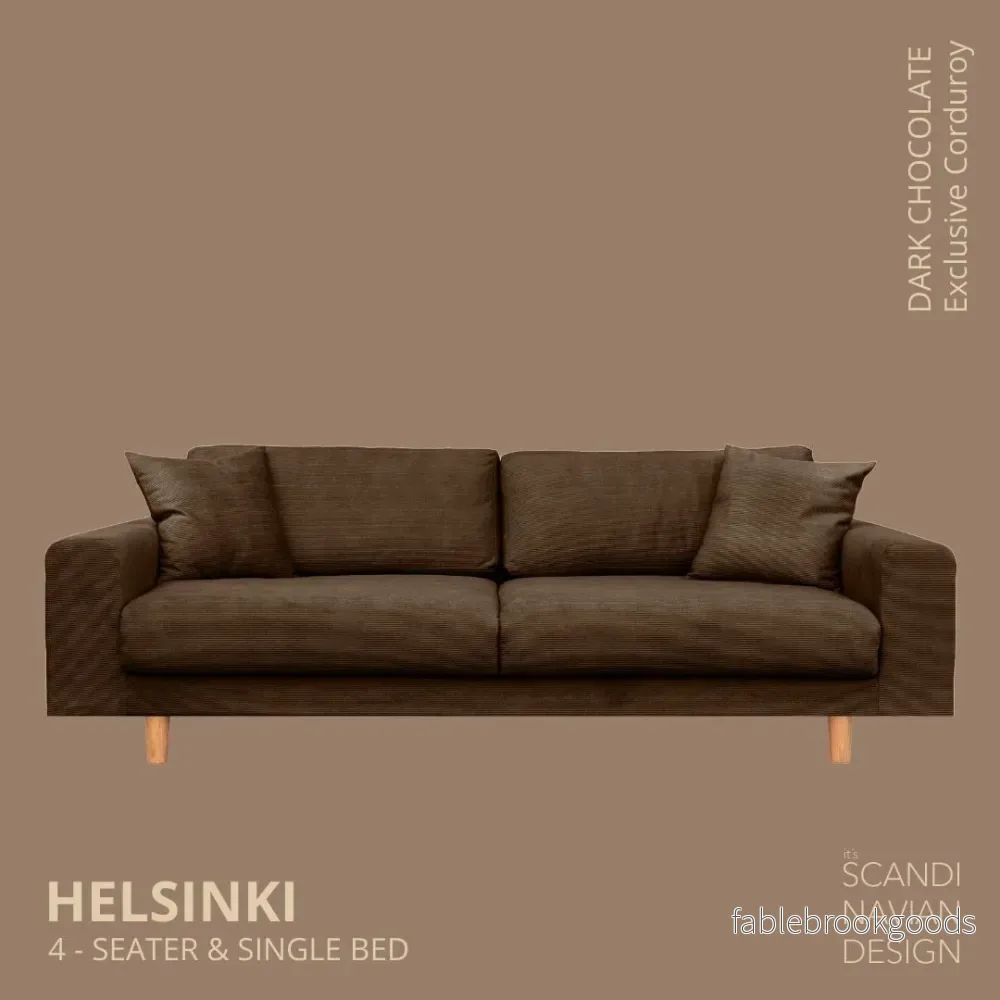 Helsinki 4-seater sofa/single bed, Exclusive Corduroy, Dark Chocolate removable & washable