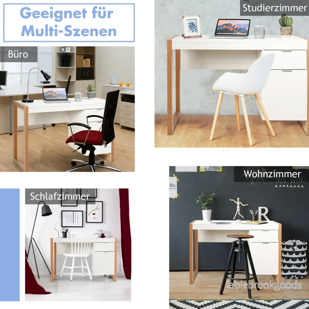 Modernt – datorskrivbord med förvaringsskåp – 112,5 x 50 x 75 cm – Vit - Bild 2
