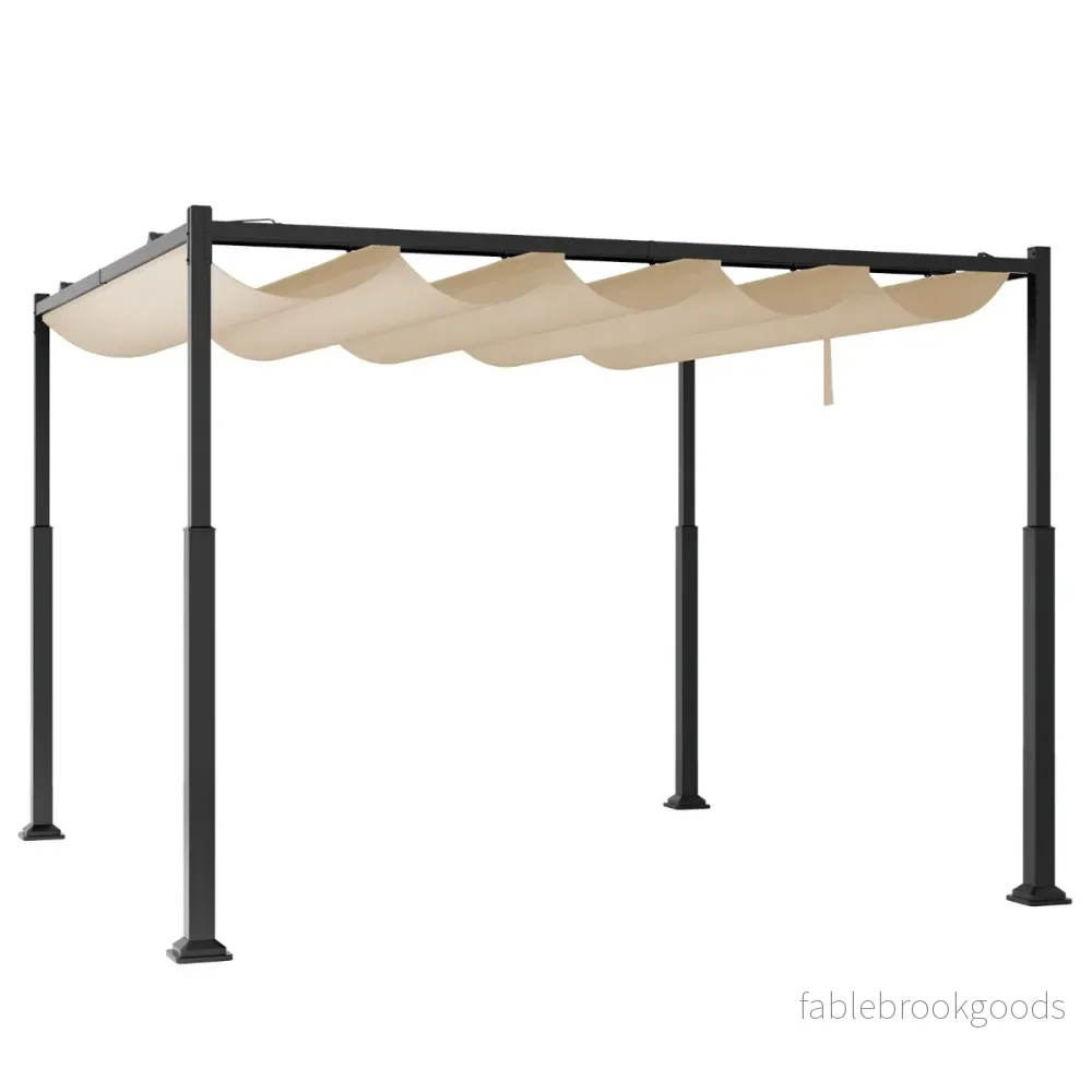 Pergola – med skjuttak, vattentät paviljong, vinterfast i – 3,1 x 3,1 m – Beige