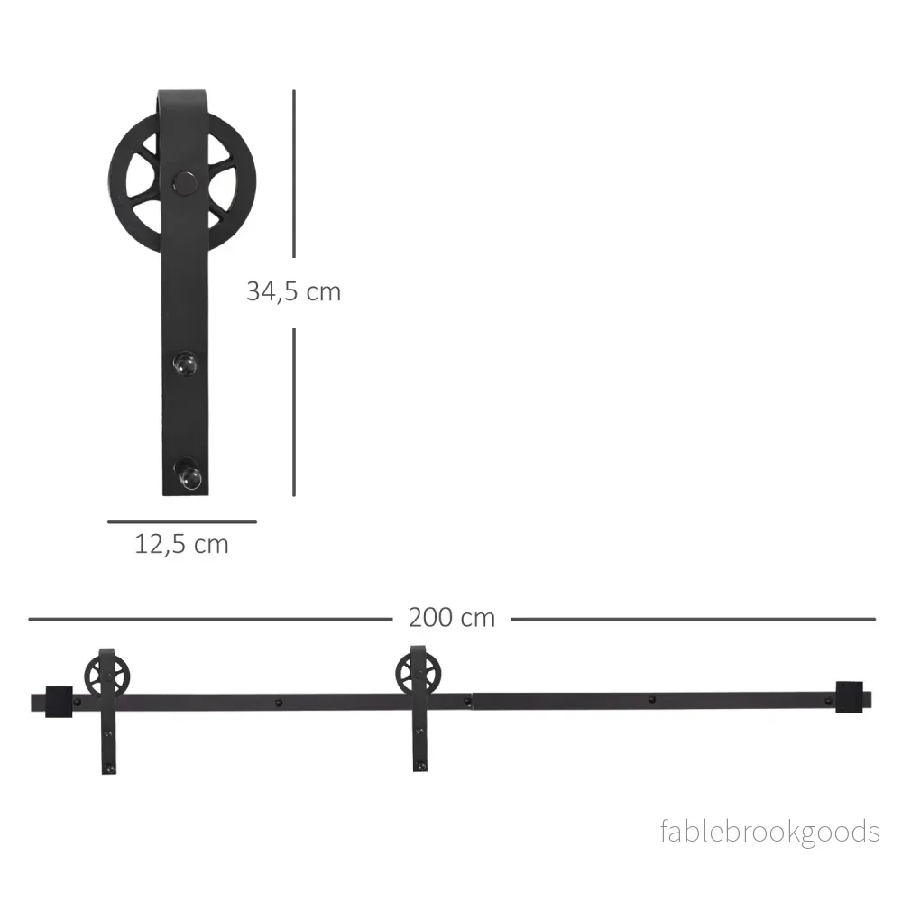 Skjutdörrsbeslagssats, svart kolstål, 200 cm skenor - Bild 3