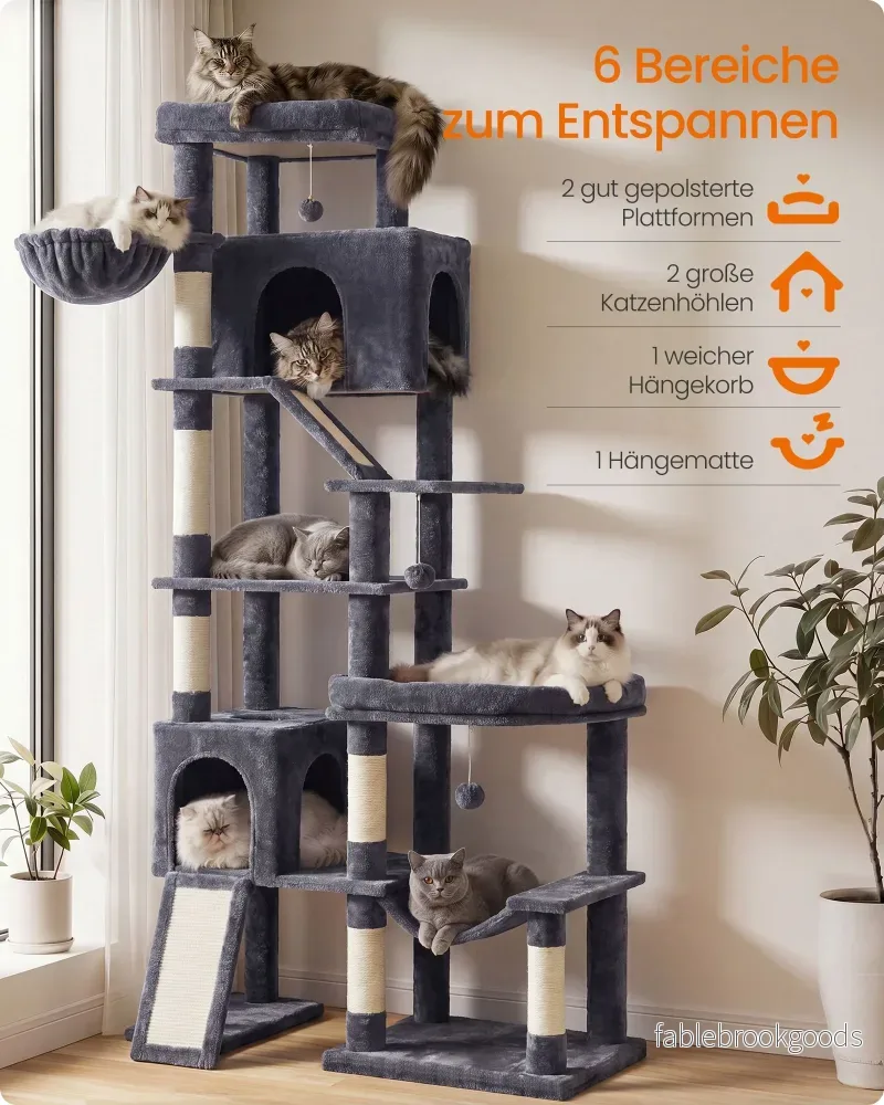 Krabpaal - Met Sisalstammen en Rustplateaus - Voor Grote Katten - Donkergrijs - 105 x 45 x 202 cm - Bild 3