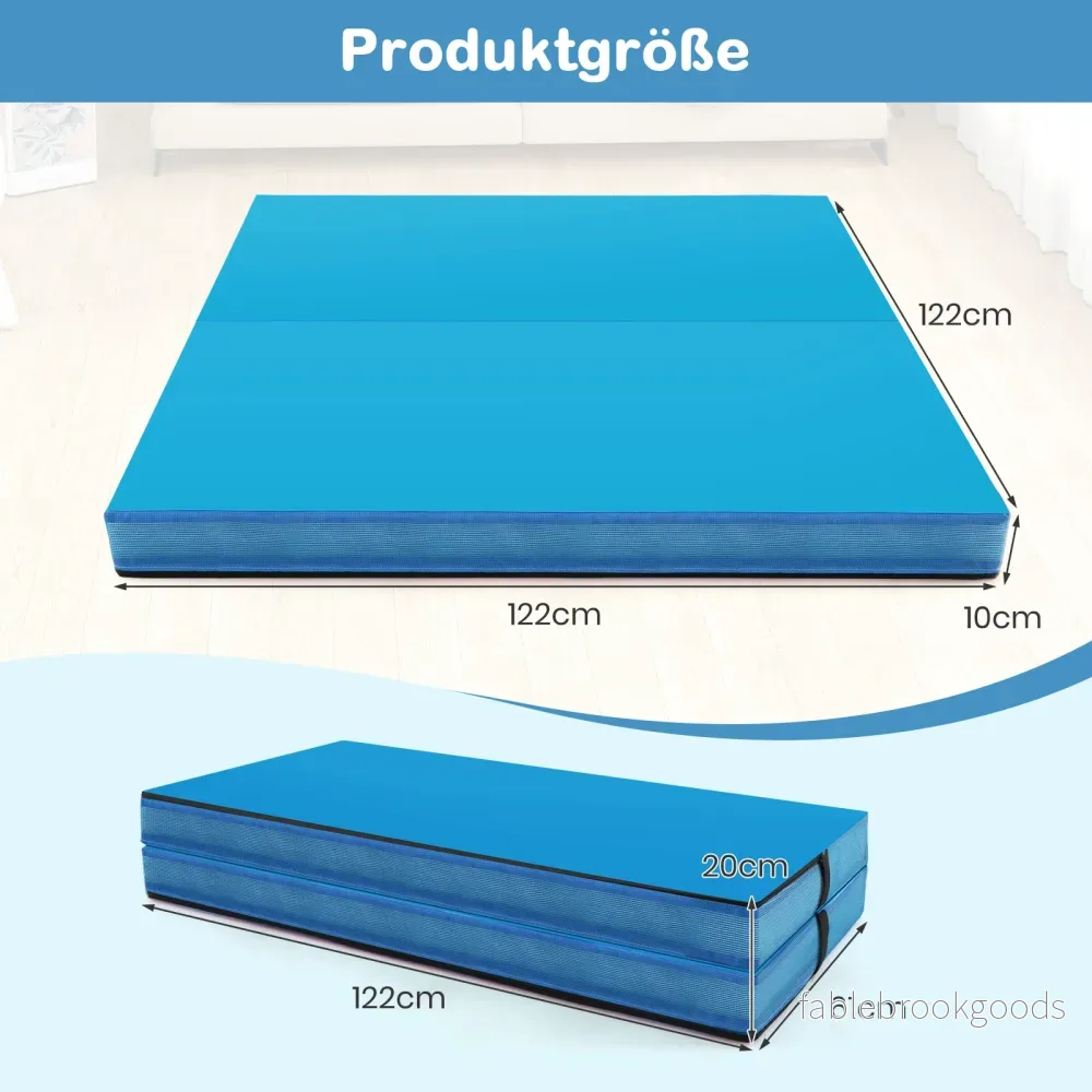Fällbar – gymnastikmatta tjock dubbelvikbar och tumblingmatta med konstläderöverdrag – 122 x 122 x 10 cm – Blå - Bild 2