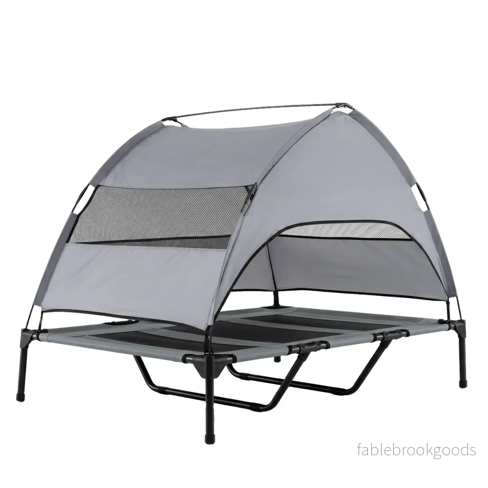 Förhöjd – hundbädd med baldakin, vädertålig hundligg avtagbart soltak – 122,5 x 91 x 95 cm