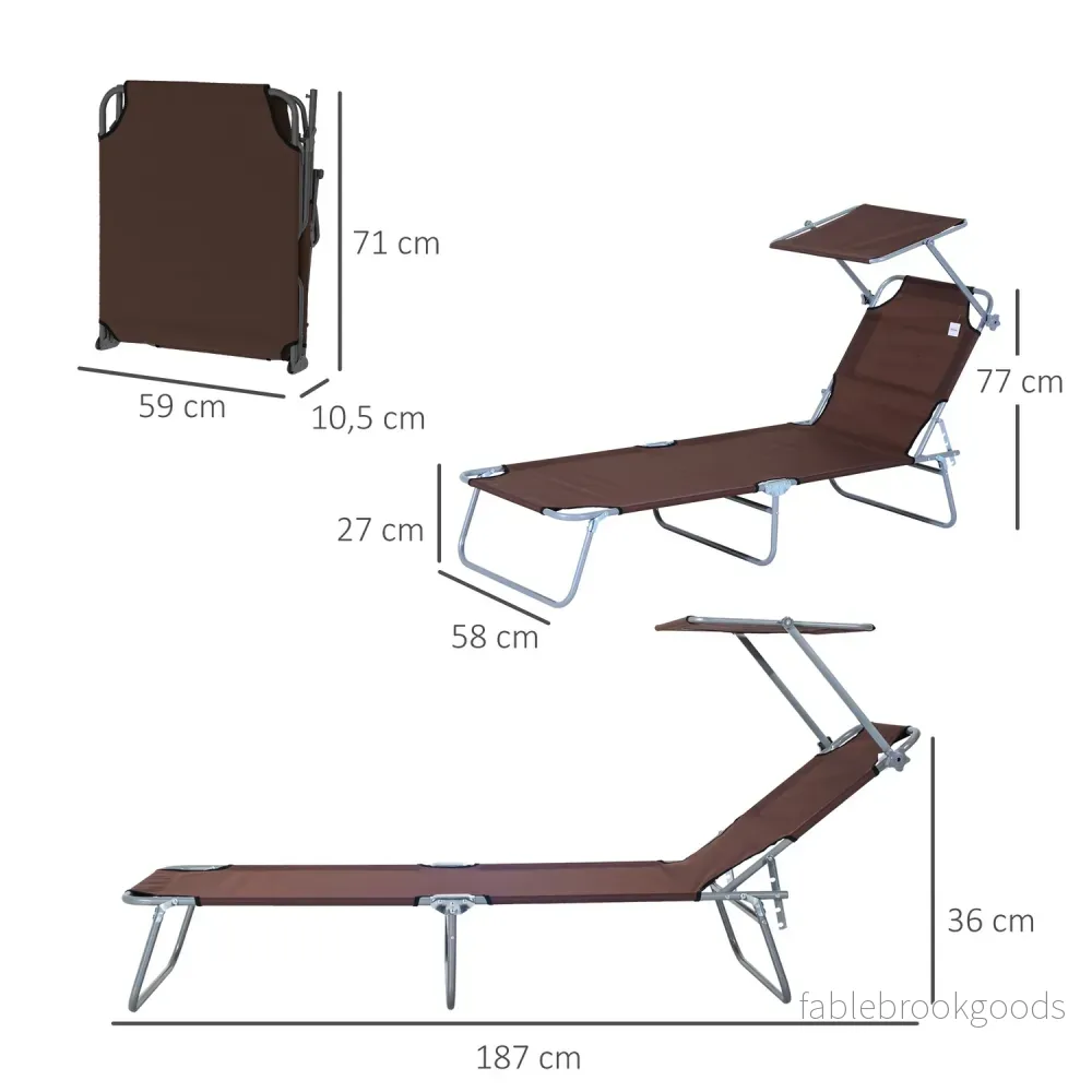 Hopfällbar solstol med solskydd, brun, 187x58x36 cm - Bild 3