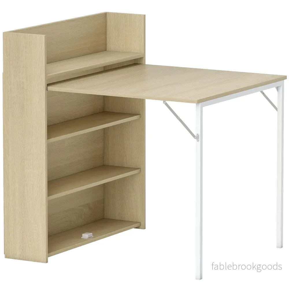 Hopfällbart matbord med hyllplan, industriell design, ek, platsbesparande