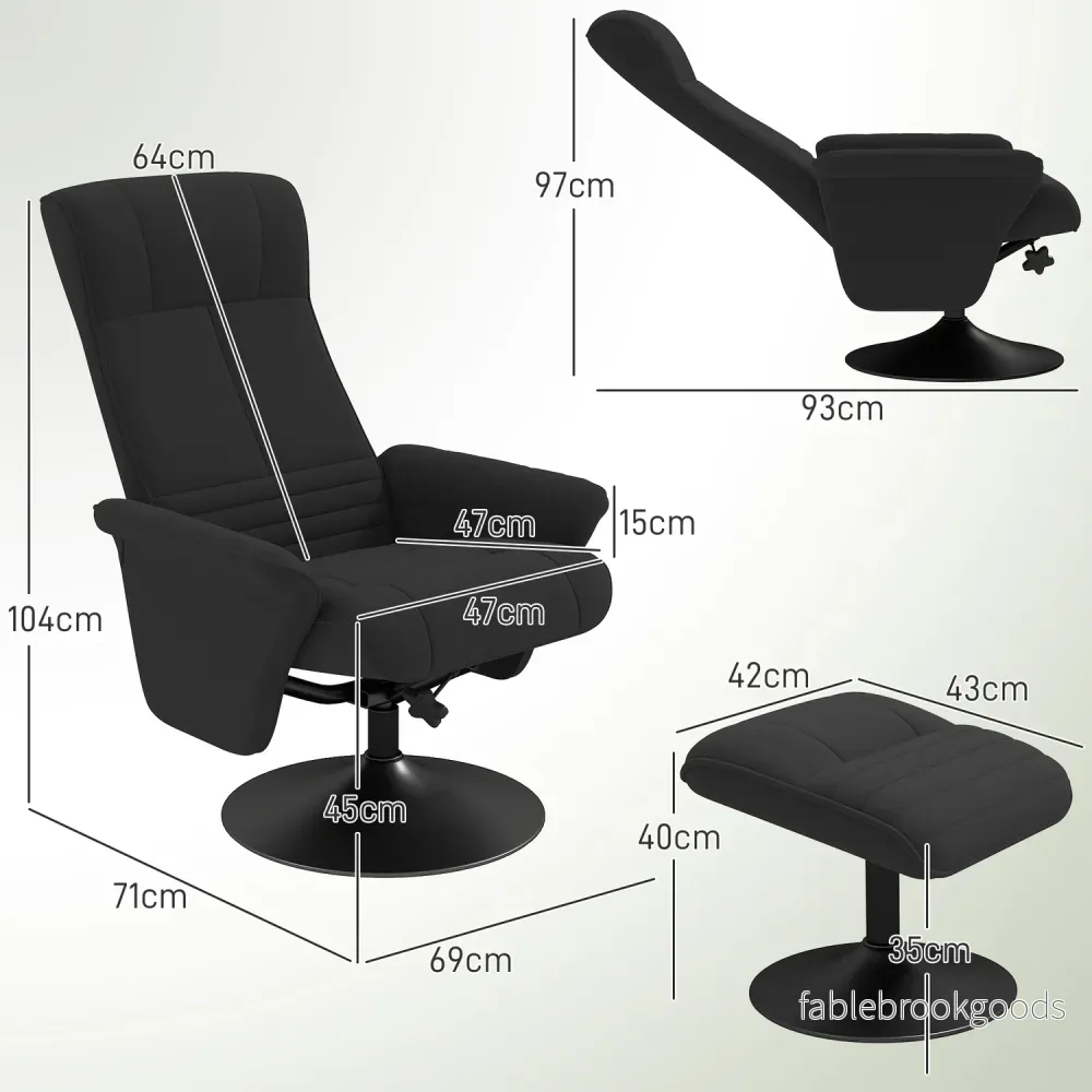 Svart vilstol i mikrofiber med pall, 150 kg Kapacitet - Bild 3
