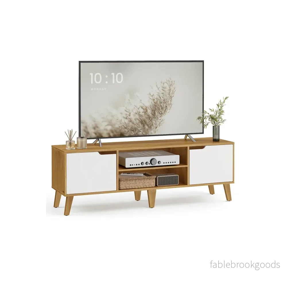 Tv-skåp – Justerbar hylla – Natur ek krämvit
