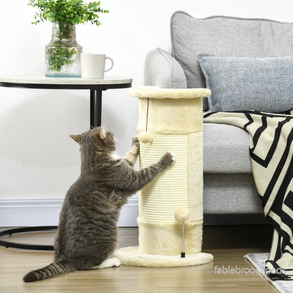 Kattskrapstolpe med boll – 58 cm sisal, gräddvit - Bild 2