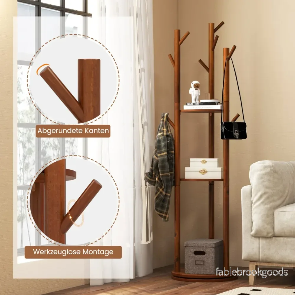 Roterande – klädhängare med förvaringsfack och krokar för rockar – 3 9 42 x 167 cm – Valnöt - Bild 3