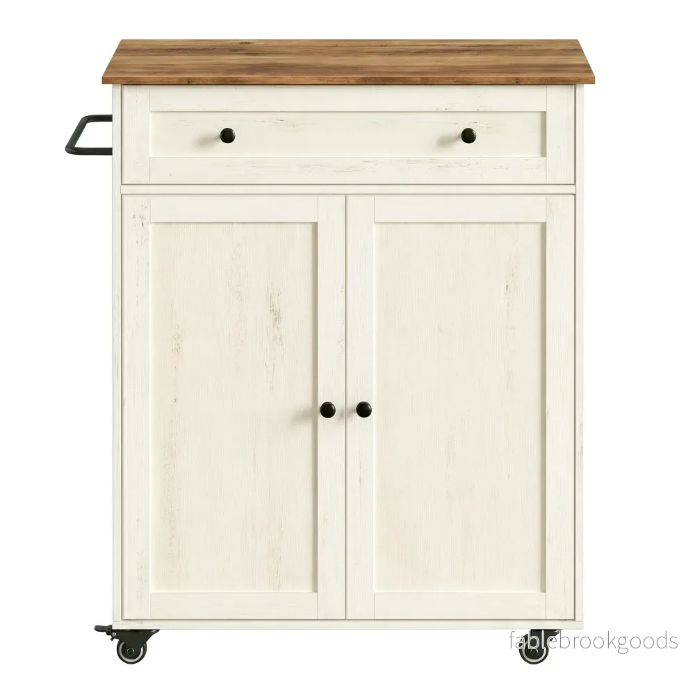 Keukentrolley – Met Kast en Lade – Landelijke Stijl – Op Wielen – Wolkenwit-Honingbruin Keukentrolley – Met Kast en Lade – Landelijke Stijl – Op Wielen – Wolkenwit-Honingbruin