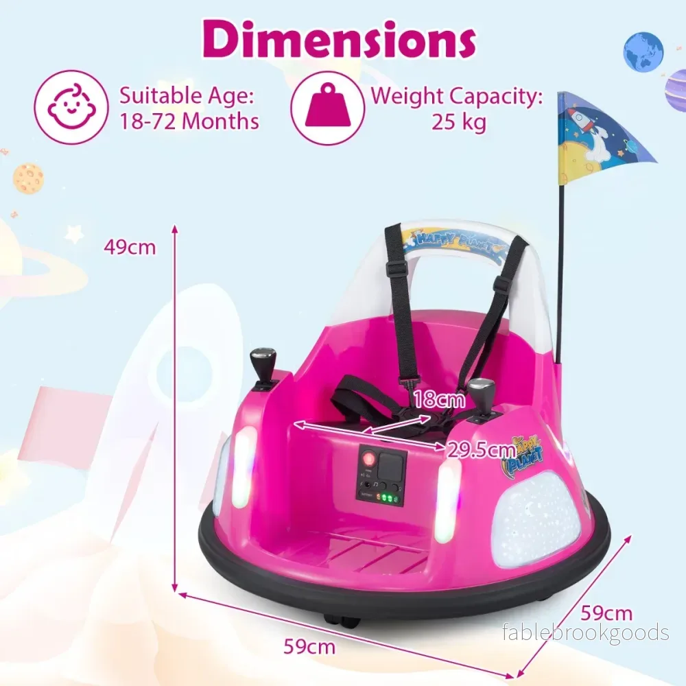 12V – barnbumperbil, batteridriven bil med blinkande lampor och fjärrkontroll, – . – Rosa - Bild 2
