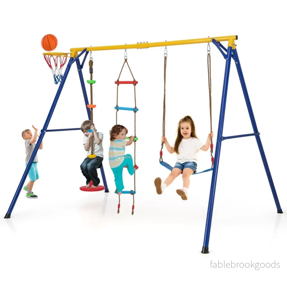 Gungram – med elastisk gungplatta gul + – 246 x 190 x 188 cm – Färgglad