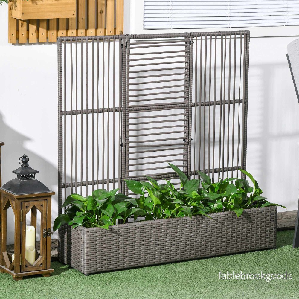Kruklåda med spaljé, väderbeständig, polyrotting, 103x29x103 cm, grå - Bild 2