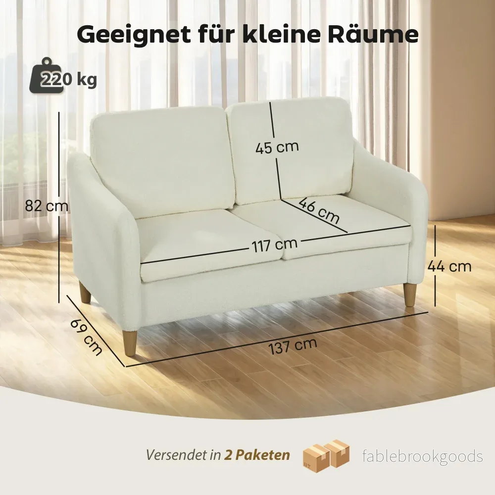 2-sitssoffa, sherpafleece, 137 cm, krämvit - Bild 3