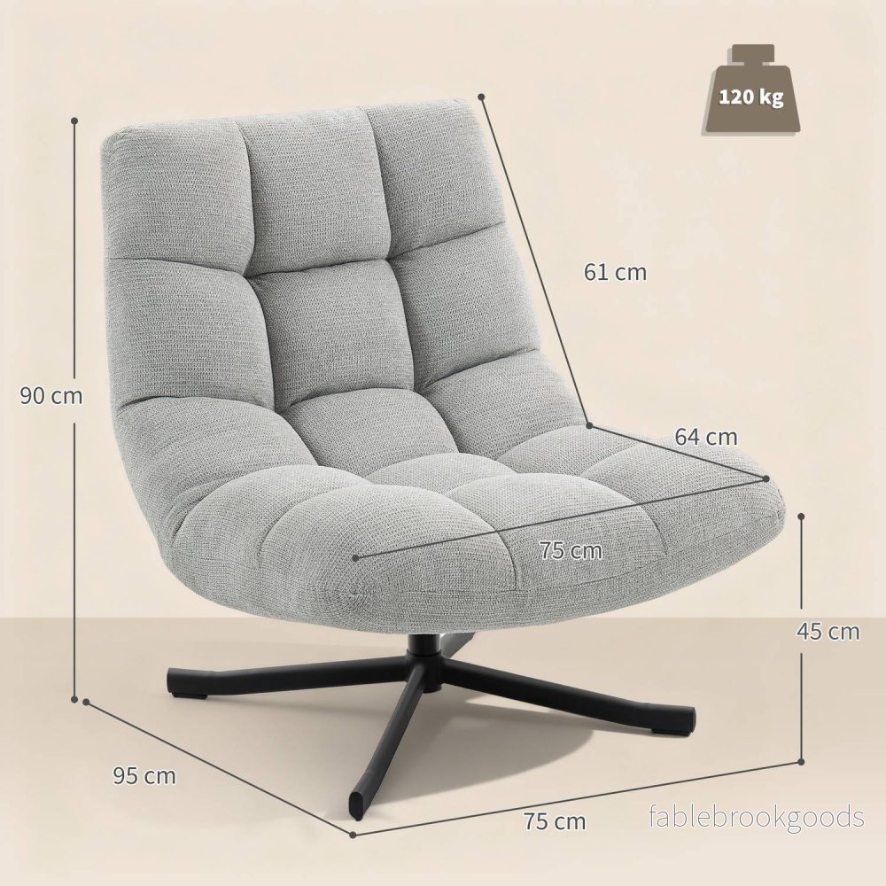 Snurrfåtölj, bred sits, vattenavvisande chenille, ljusgrå - Bild 3