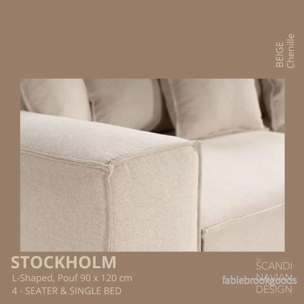Stockholm L- Shaped sofa/single bed Chenille Beige removable & washable cover - Bild 3