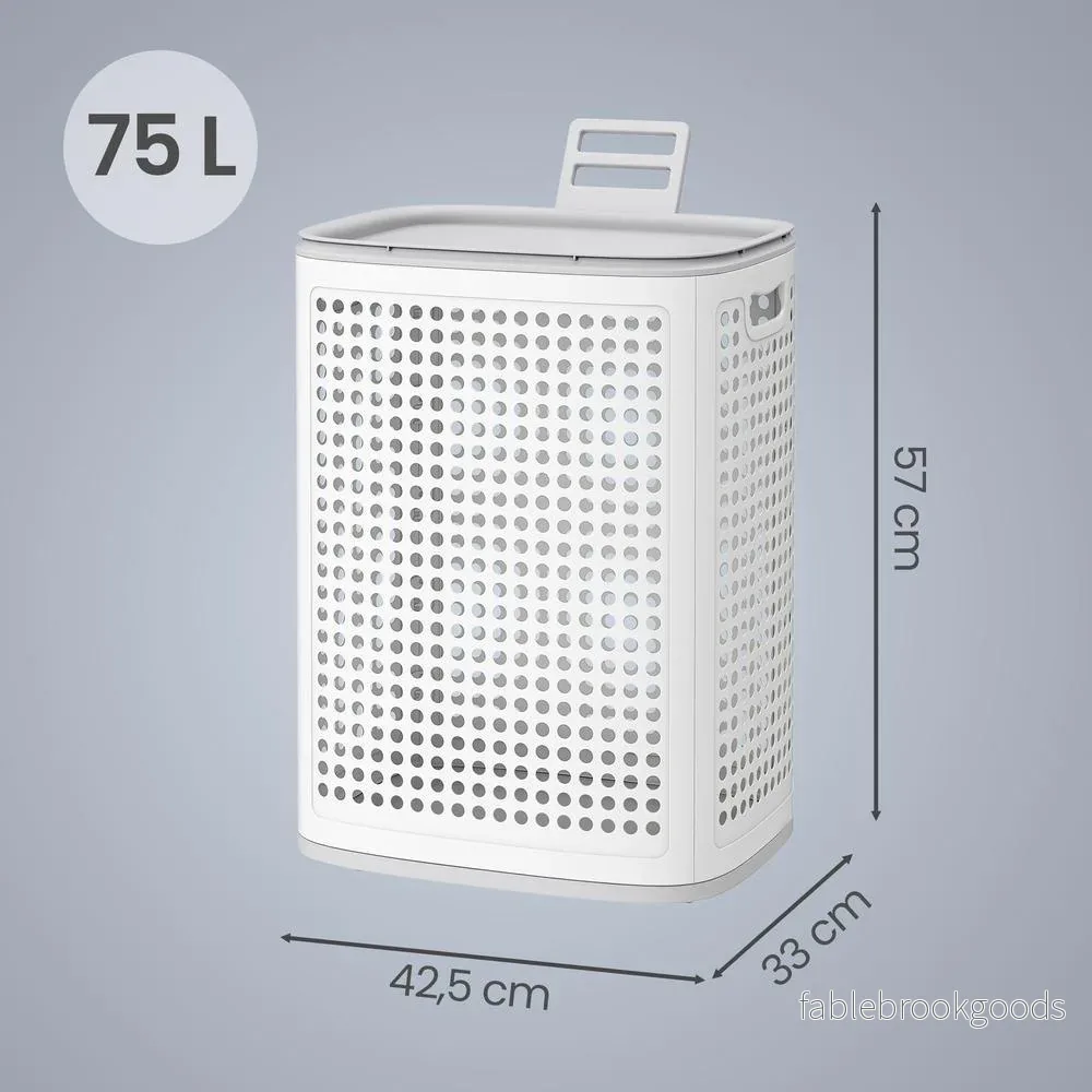 Wasmand - Met Deksel - 75 Liter - Smal - Witgrijs - Bild 2