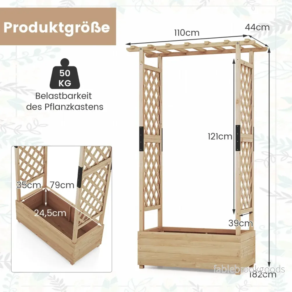 Höjbädd – med spaljé och hängande tak, planteringslåda stöd – 110 x 44 x 182 cm – Natur - Bild 2