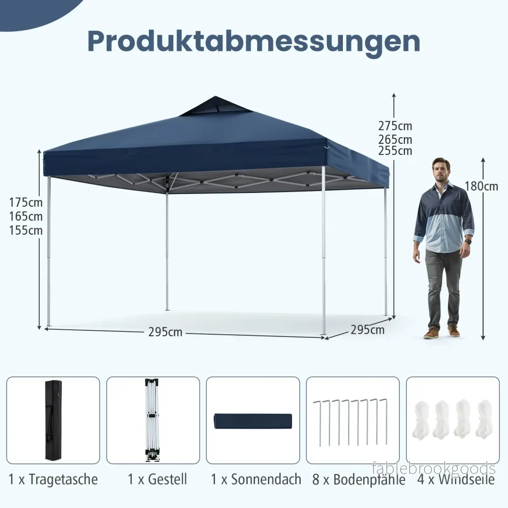 Paviljong – vattentät stabil UV skydd 50+ partytält fälltält marin – 3 x 3 m – Marinblå - Bild 2