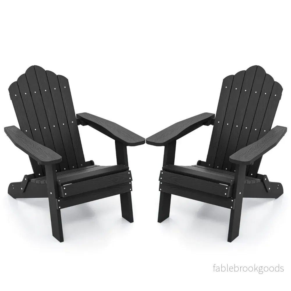 set – Hopfällbar Adirondack stol, väderbeständig – 2 – Svart
