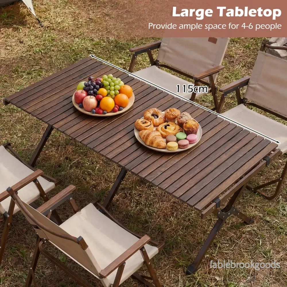 Kampbord – Hopppbart Picknickbord av Trä med Upprullad Bordsskiva Bärbart Hopppbord – Kaffe - Bild 3