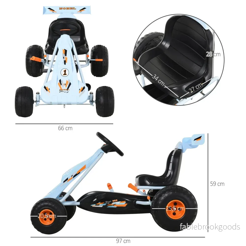 Ljusblå stålpedal Go-Kart med justerbar sits - Bild 3