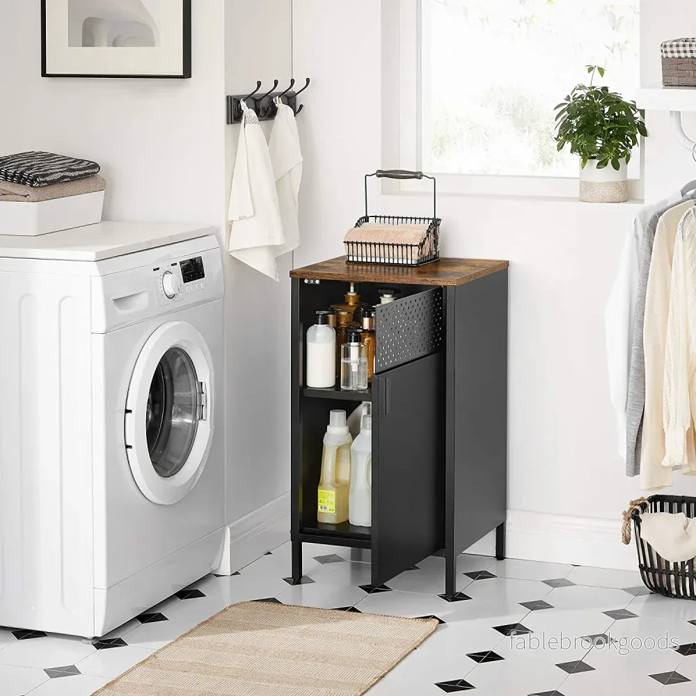 Förvaringsskåp – Justerbar hylla – Stålram – Svart / Brun - Bild 3