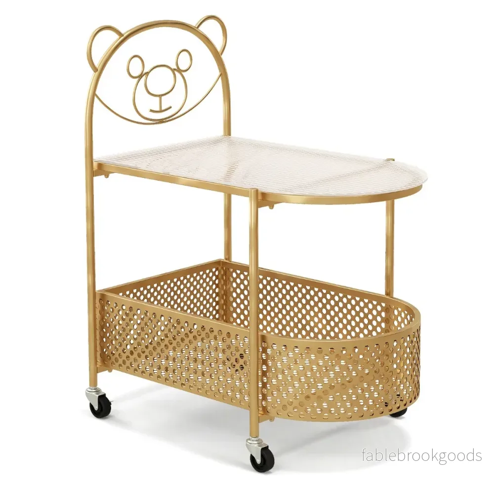 Sidobord – glas med hjul vånings björnmönster Gyllene – 2 60 x 40 x 76 cm – Guld - Bild 2