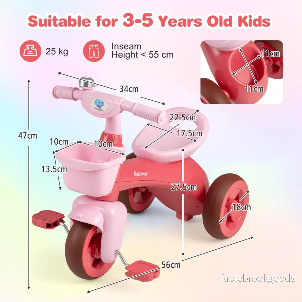 Trehjuling – Barn Cykel med begränsad Styrande Klockspel Och Ergonomiskt Sitt Leksak – Rosa - Bild 2