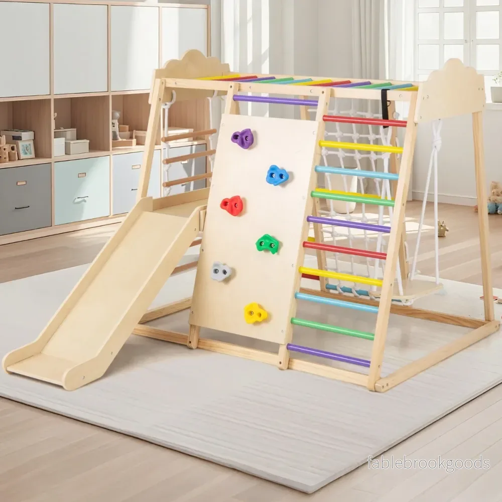 i – djungelgymnastikset i trä Montessori klätterleksaker med klätterstänger Flerfärgad – 8 1 – Färgglad - Bild 3