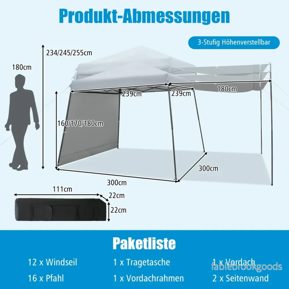Instant – Pop Up Canopy tält med markiser Utomhussolskydd – 3 x 3 m – Grå - Bild 2