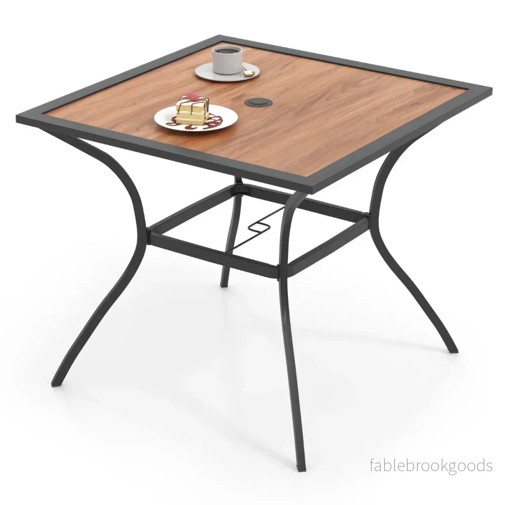 Trädgårdsbord – med bordsskiva i trälook. Terrassbord justerbart paraplyhål – 85 x 85 x 74 cm – Brun - Bild 2